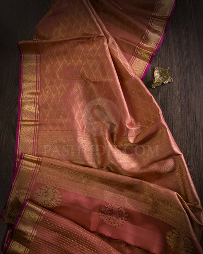 Caramel Brown And Rani Pink Kanjivaram Silk Saree - S1306(B)