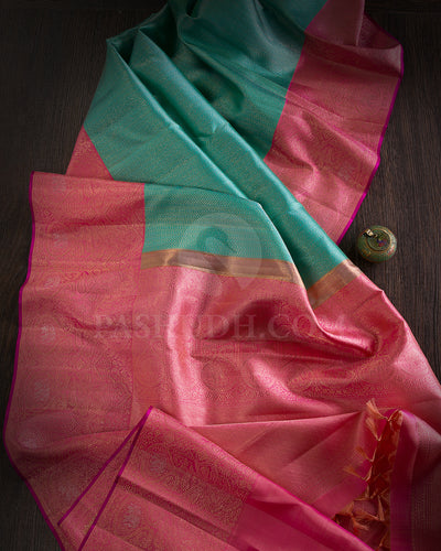 Cyan and Watermelon Pink Kanjivaram Silk Saree - S1325(A)