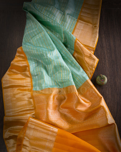 Sea Green And Orange Kanjivaram Silk Saree - S1016(F)