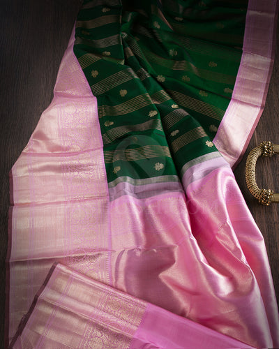 Bottle Green And Baby Pink Kanjivaram Silk Saree - S1270(B)