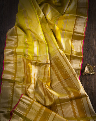 Lemon Yellow, Pear Green And Mustard Kanjivaram Silk Saree - S1324(A)