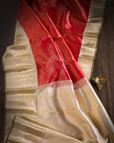 Bright Red And Cream Kanjivaram Silk Saree - S1318(A)