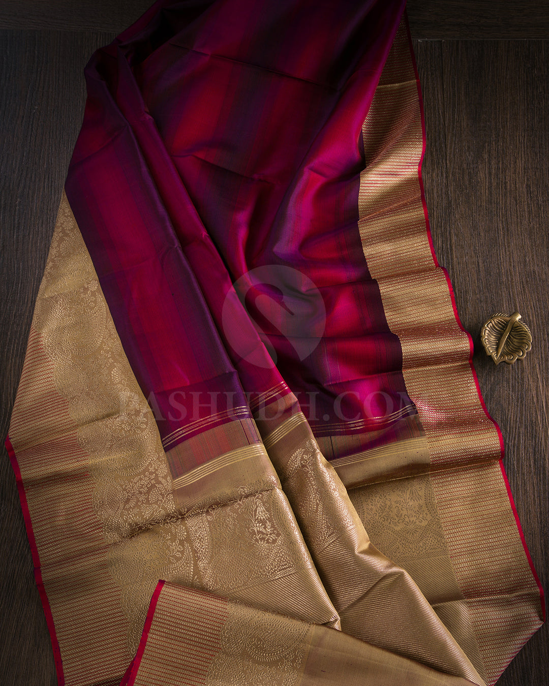 Red Blue Ombre And Khaki Kanjivaram Silk Saree - S1309(A)