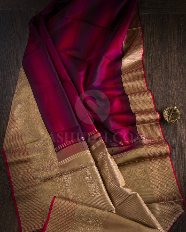 Red Blue Ombre And Khaki Kanjivaram Silk Saree - S1309(A)