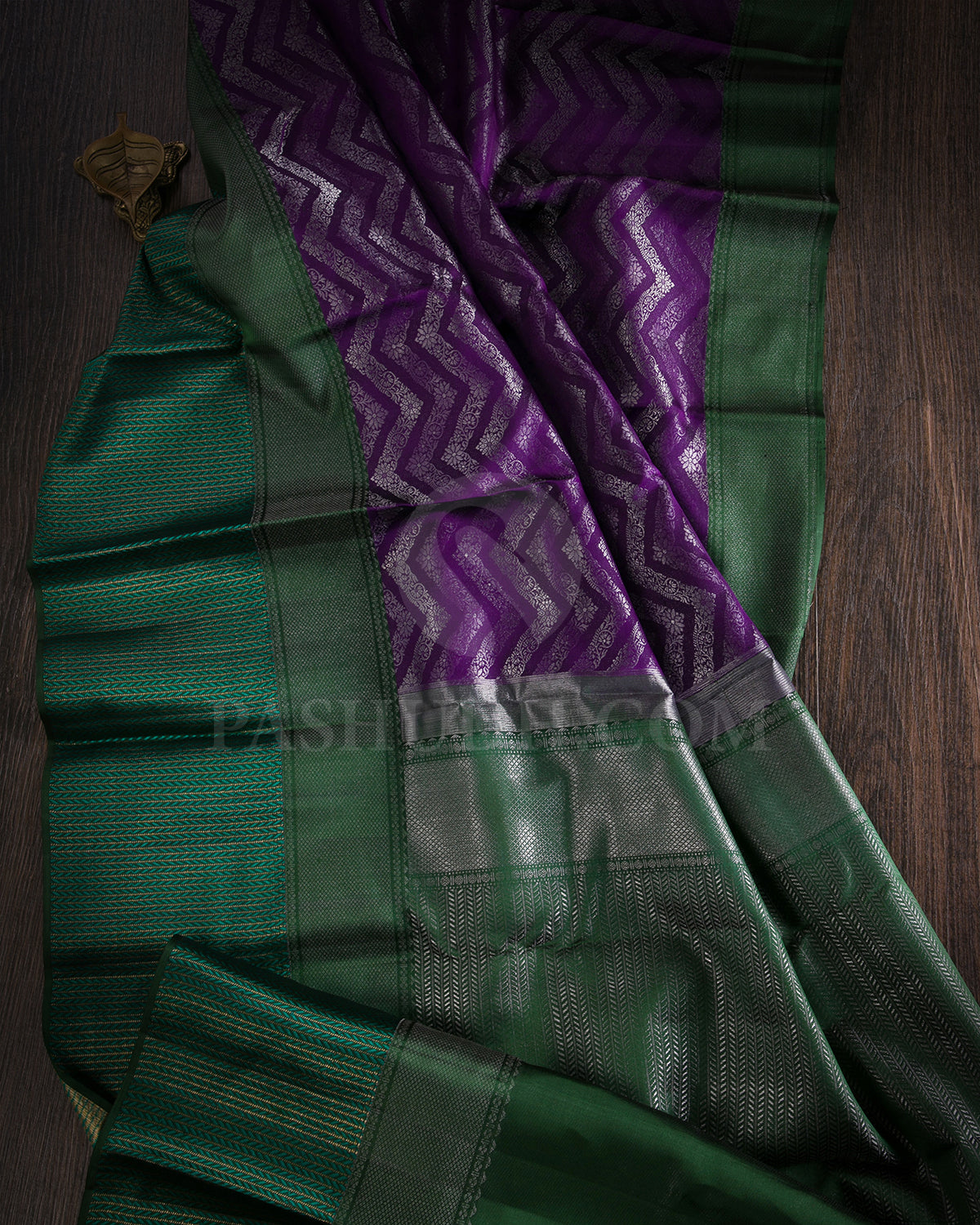 Violet And Dark Green Kanjivaram Silk Saree - D576(B)