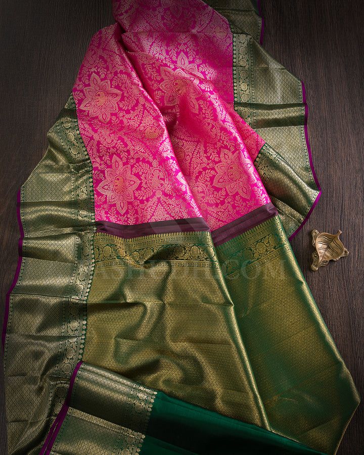 Candy Pink And Forest Green Kanjivaram Silk Saree - S1337(A)