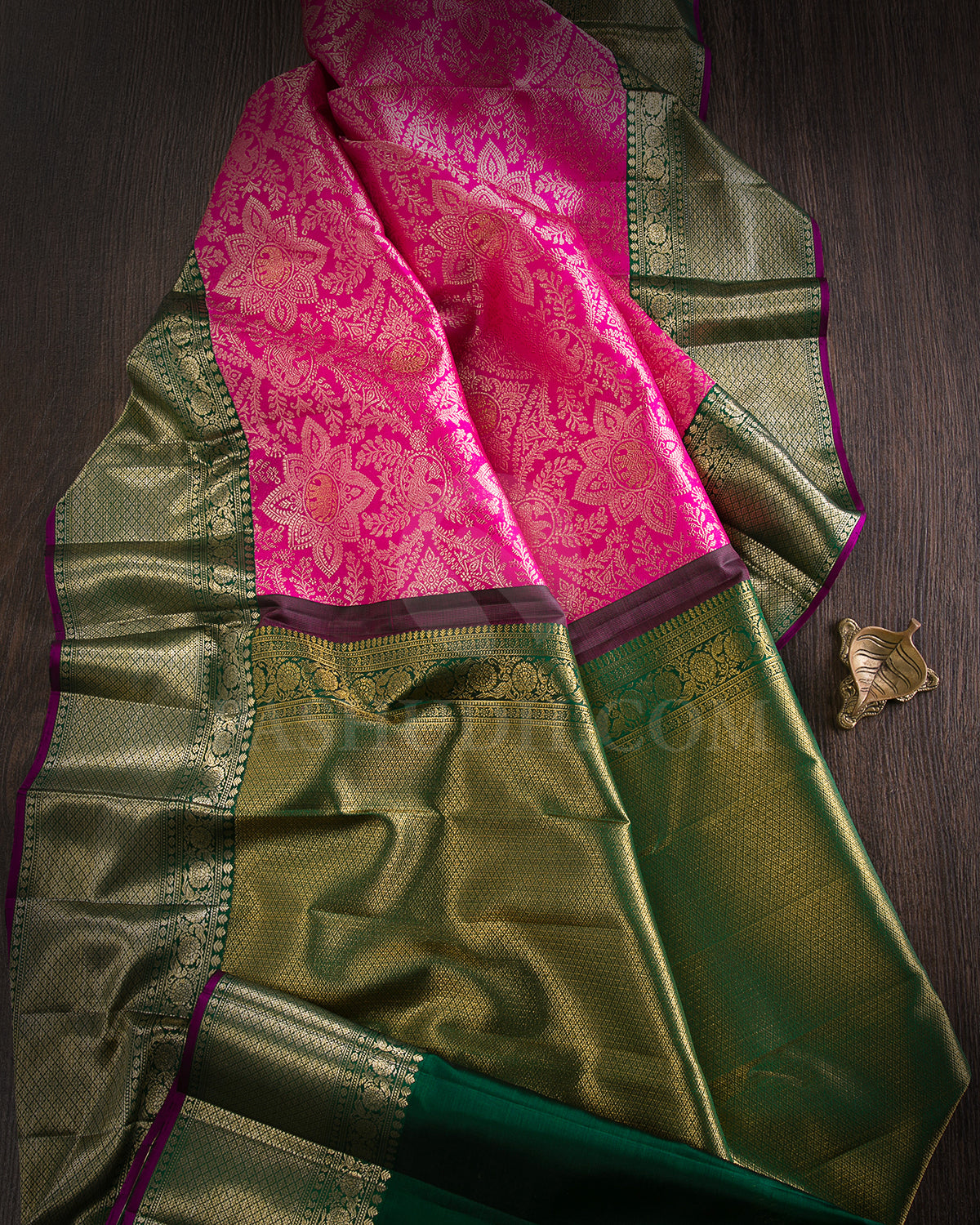 Candy Pink And Forest Green Kanjivaram Silk Saree - S1337(A)