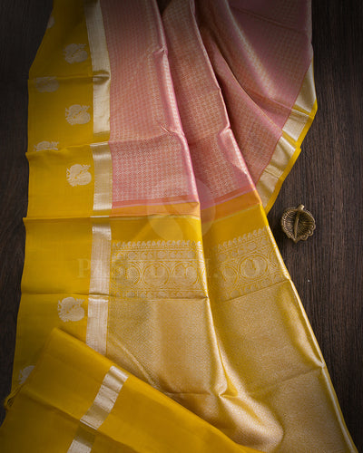 Peachy Pink And Tuscany Yellow Traditional Kanjivaram Silk Saree  - SVJ37