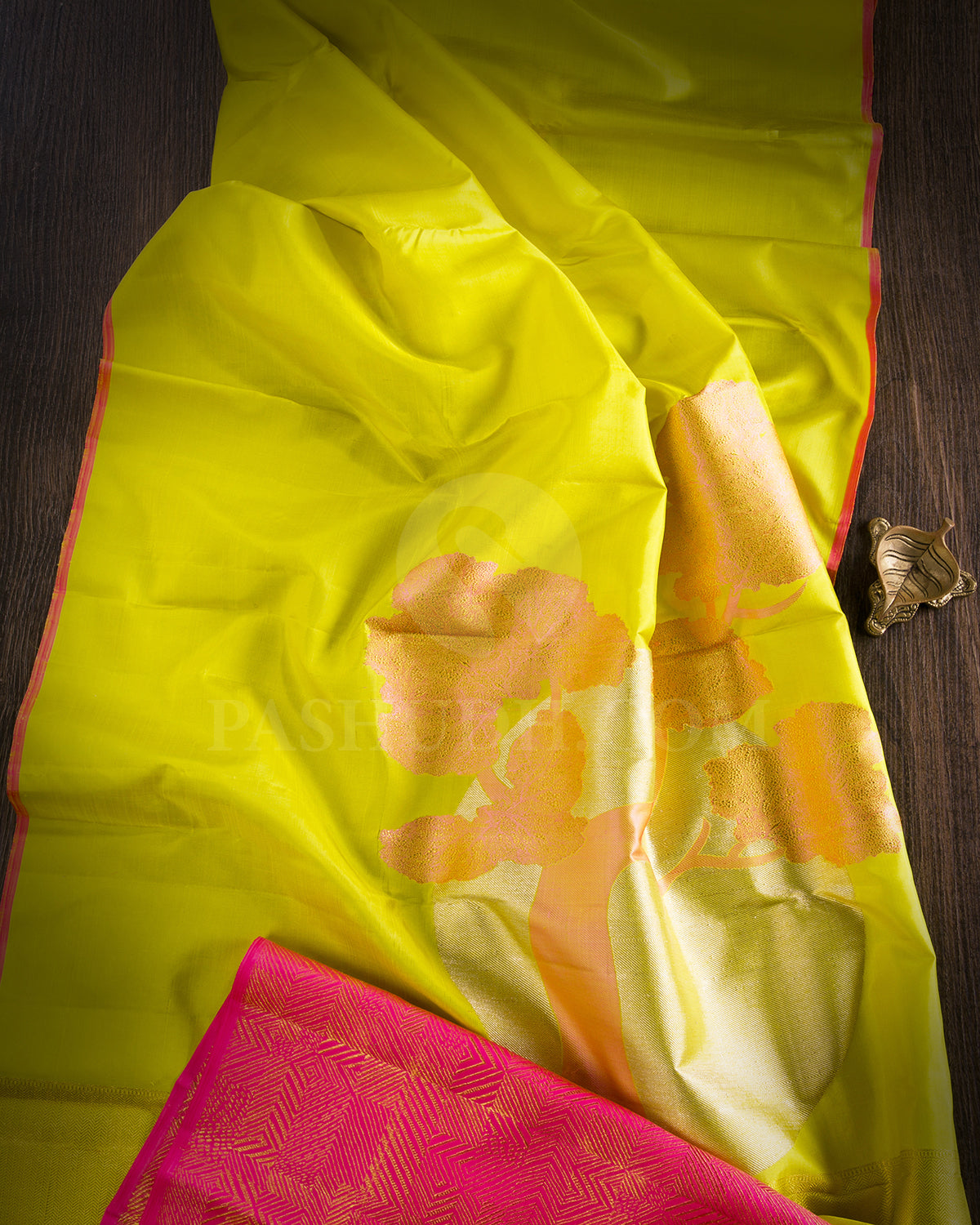 Neon Yellow And Neon Pink Kanjivaram Silk Saree - S1320(A)