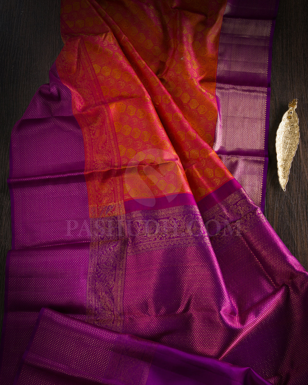 Orange Shot Pink and Magenta Kanjivaram Silk Saree - D587(A)