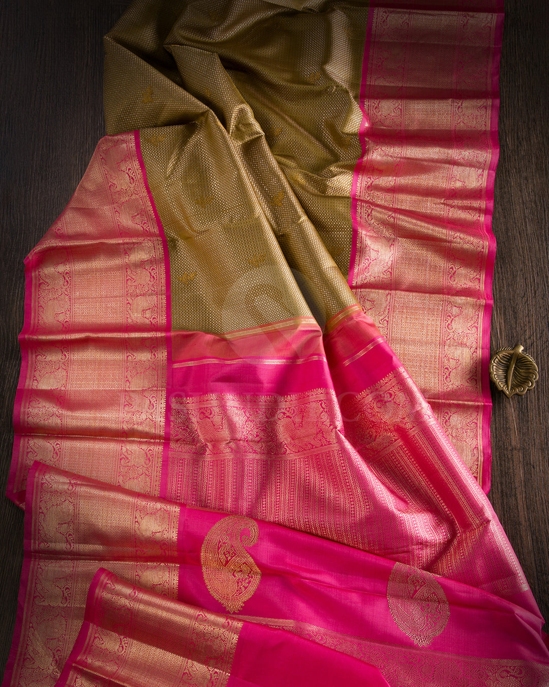 Golden Beige And Punch Pink Kanjivaram Silk Saree - S1315(A)