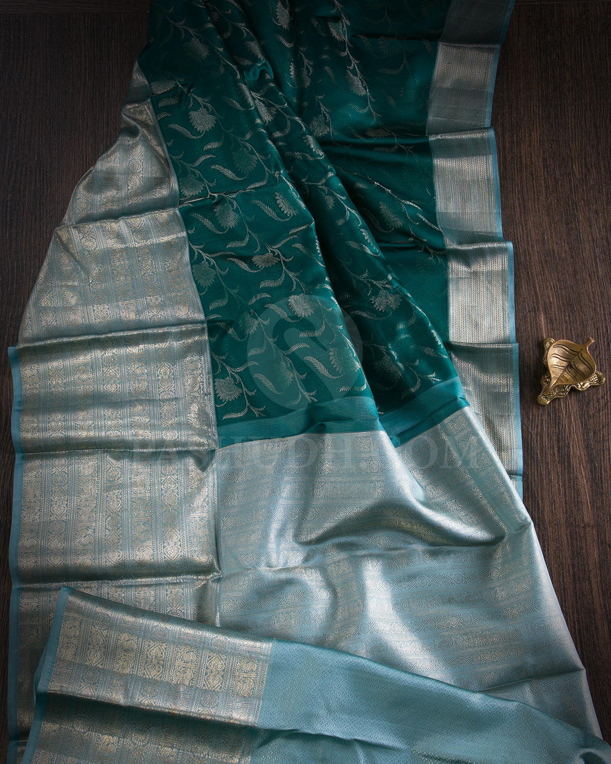 Pine Green and Powder Blue Kanjivaram Silk Saree - DT270(B)