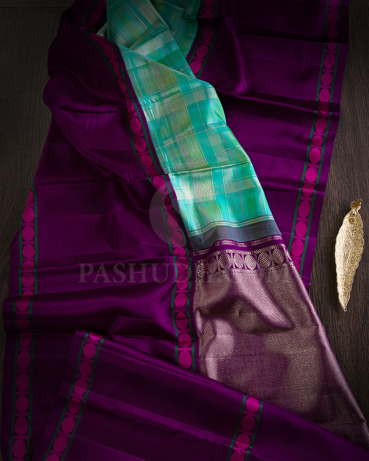 Blue, Green And Violet Kanjivaram Silk Saree - S1163(C)