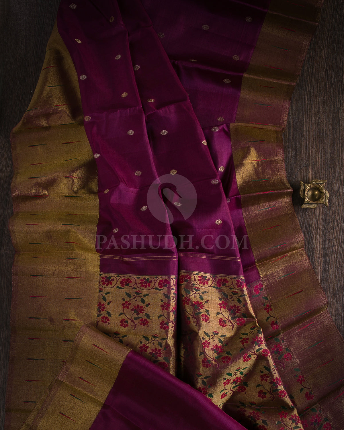 Heather Purple Pure Zari Kanjivaram Silk Saree with Paithani Border - P133(C) - View 1