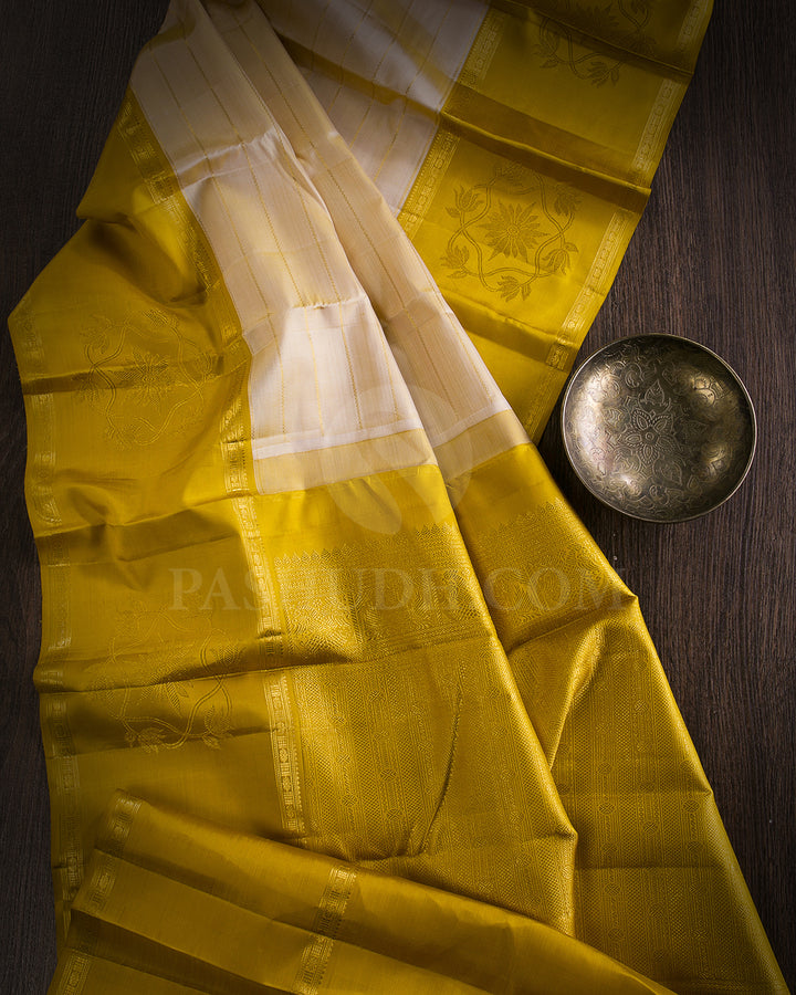 Ivory and Mustard Traditional Kanjivaram Silk Saree - SVJ53