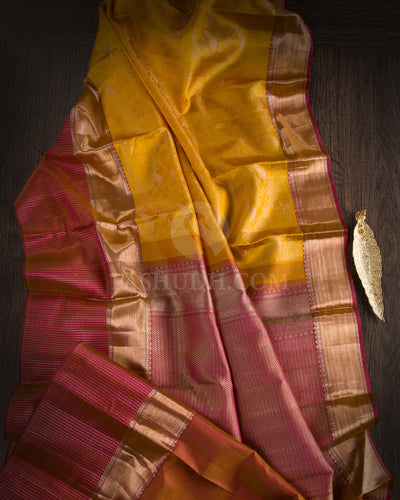 Golden Yellow And Rust Red Kanjivaram Silk Saree - D535(A)