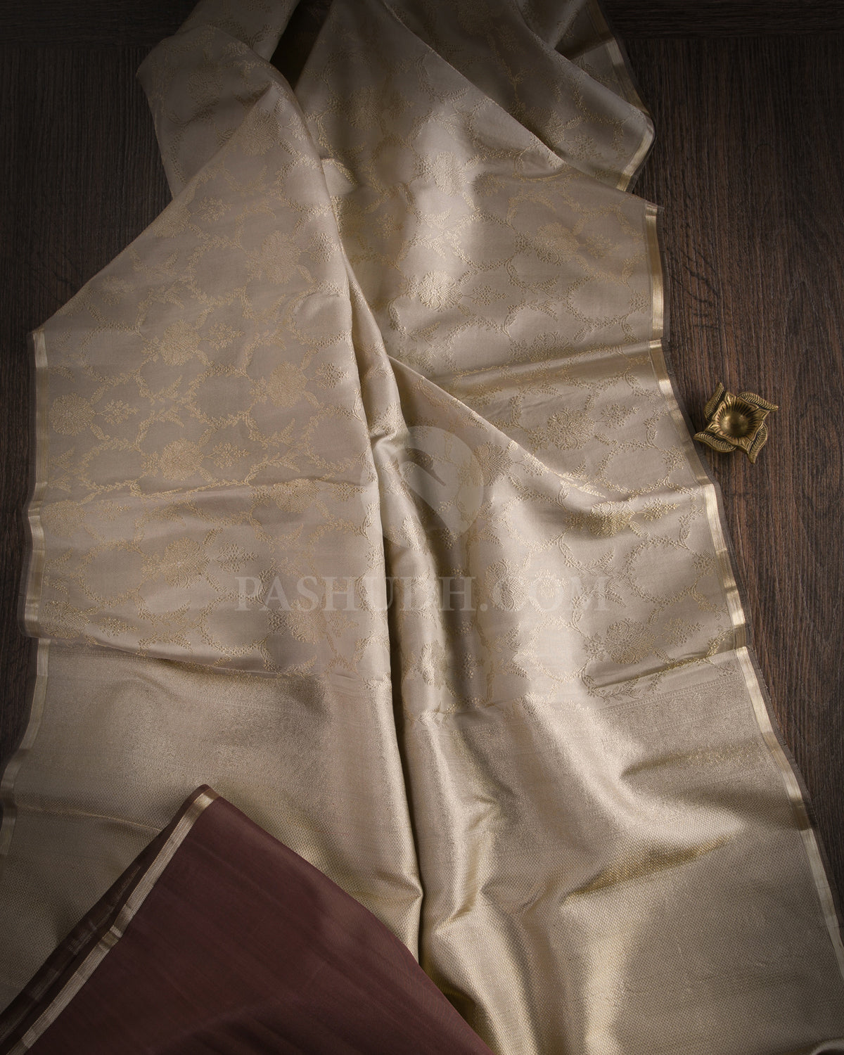 Creamy Beige And Brown Kanjivaram Silk Saree - DT272(A)