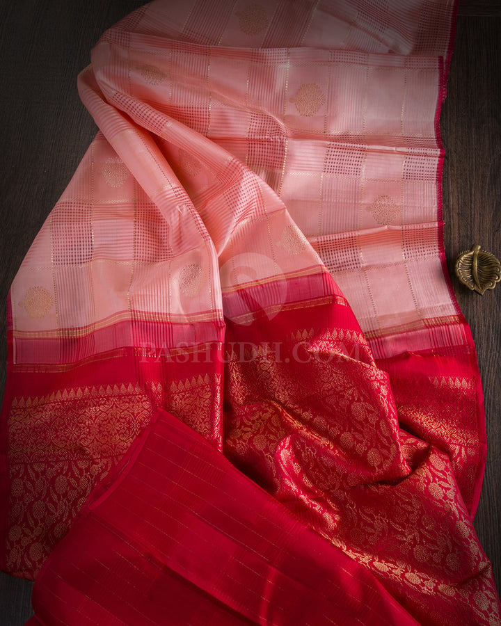Baby Pink & Red Selvedge Kanjivaram Silk Saree - S1069(A)