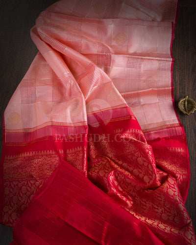 Baby Pink & Red Selvedge Kanjivaram Silk Saree - S1069(A)
