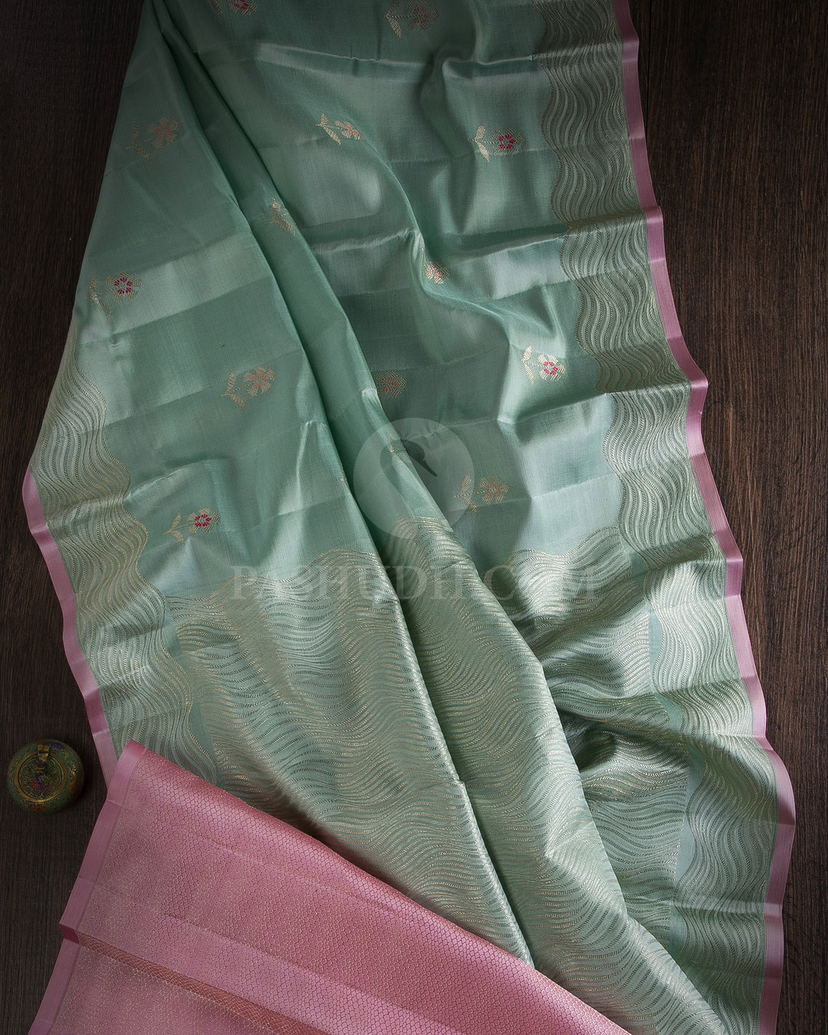 Baby Blue & Baby Pink Kanjivaram Silk Saree - S1061(B) - View 1