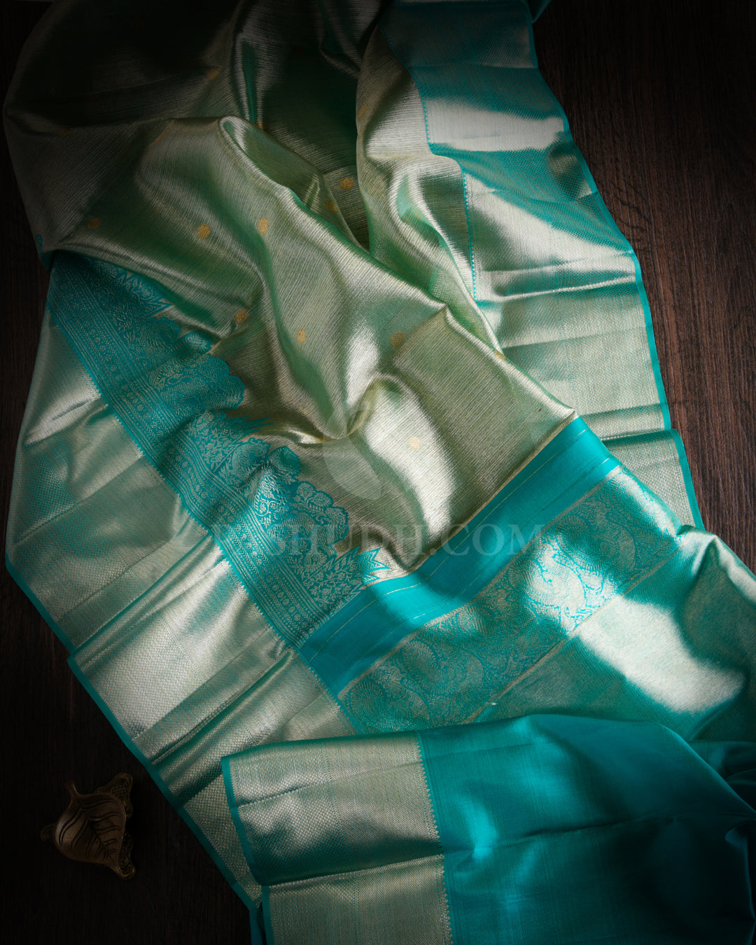 Gold & Turquoise Kanjivaram Silk Saree - S898