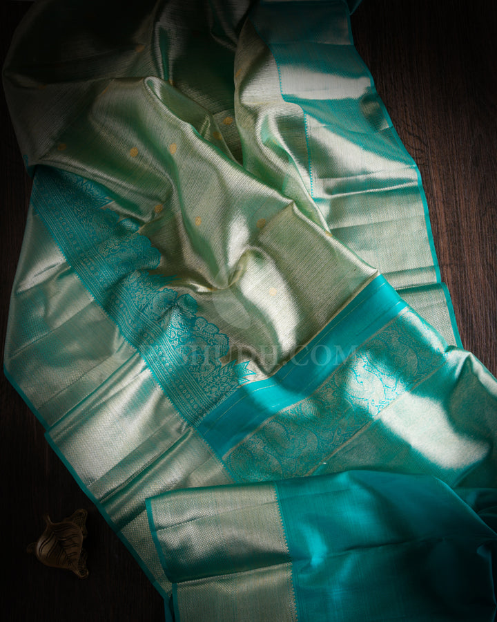 Gold & Turquoise Kanjivaram Silk Saree - S898