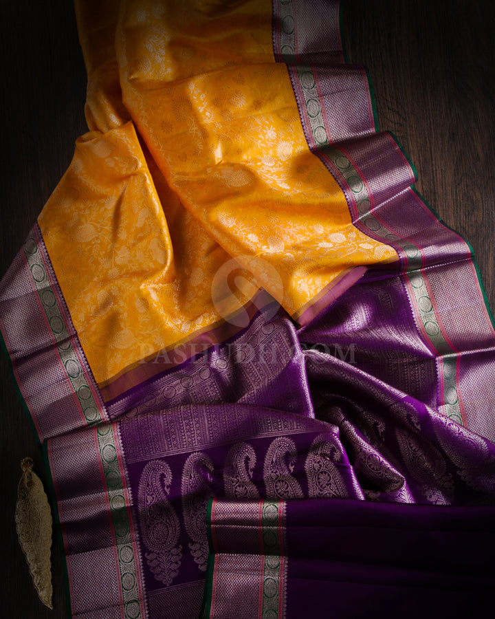 Yellow & Purple Kanjivaram Silk Saree - S912