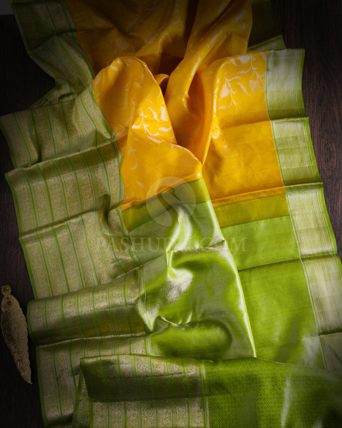 Yellow and Green Kanjivaram Silk Saree - DT221