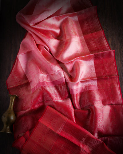 Light Pink and Red Kanjviaram Silk Saree - DT217