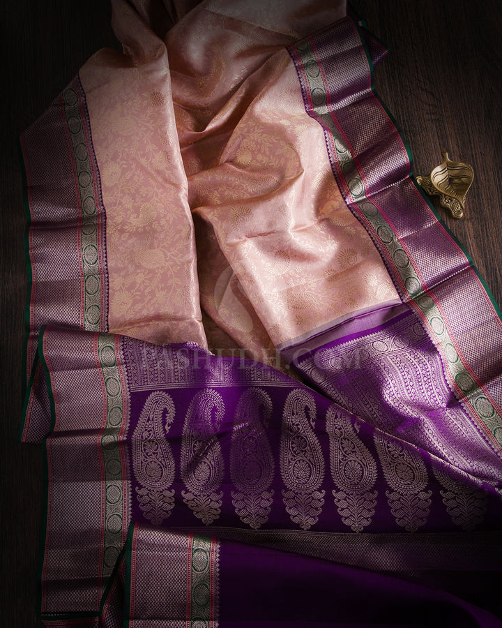 Peach Pink & Purple Kanjivaram Silk Saree - S896