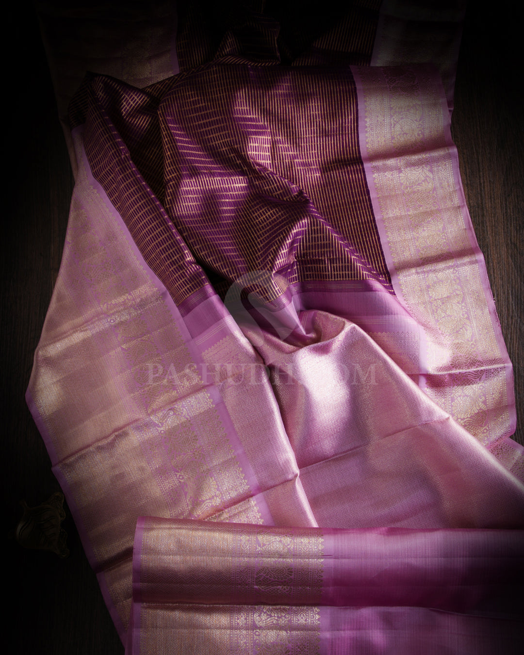 Aubergine & Lavender Kanjivaram Silk Saree - S911