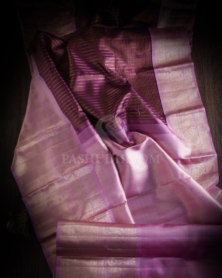 Aubergine & Lavender Kanjivaram Silk Saree - S911