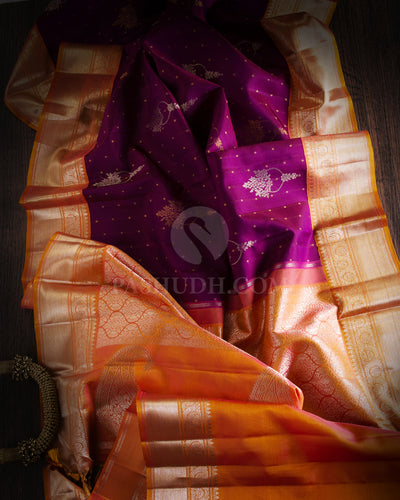 Dark Violet & Orange Kanjivaram Silk Saree - S913