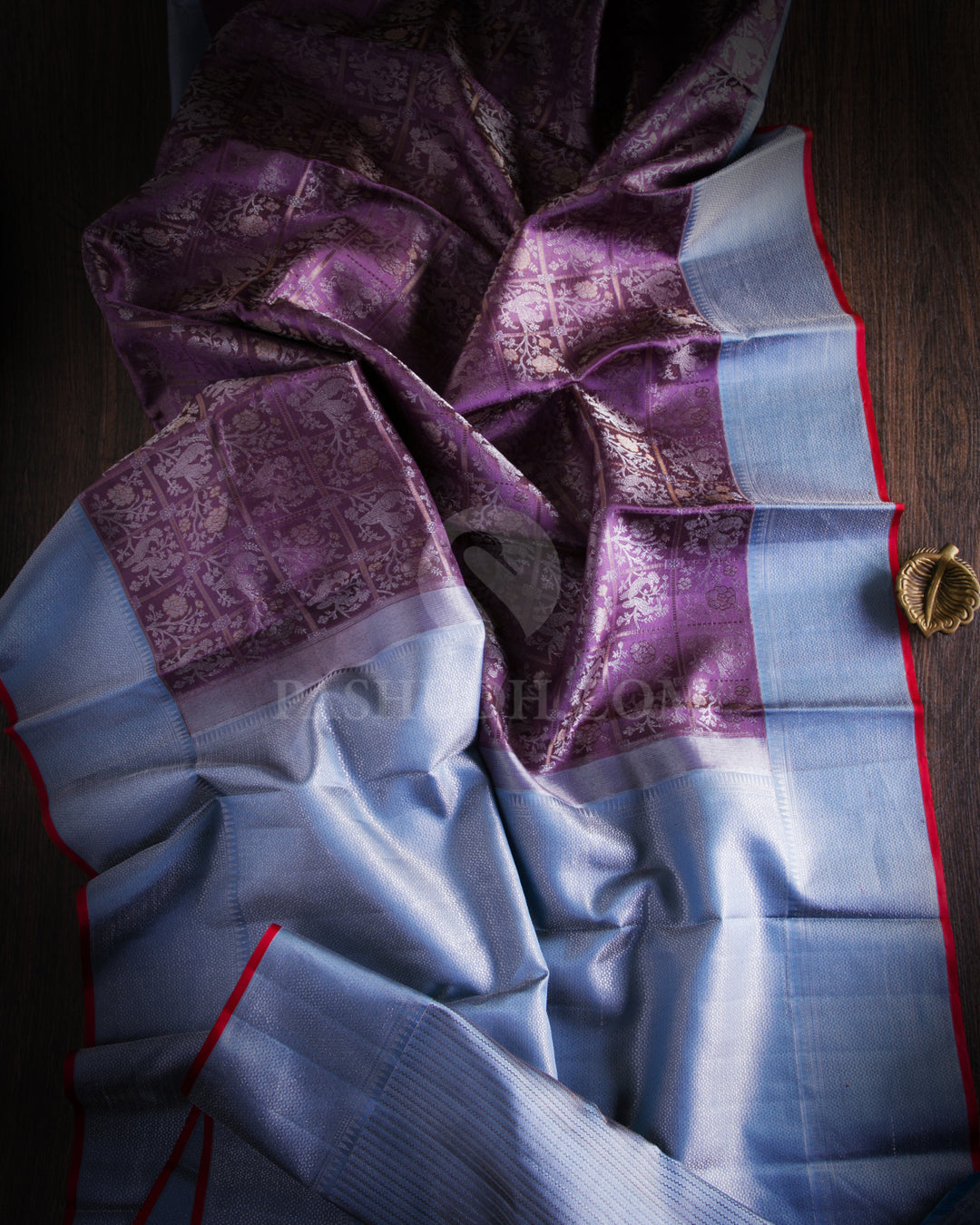 Mauve and Sky Blue Kanjivaram Silk Saree - DT215