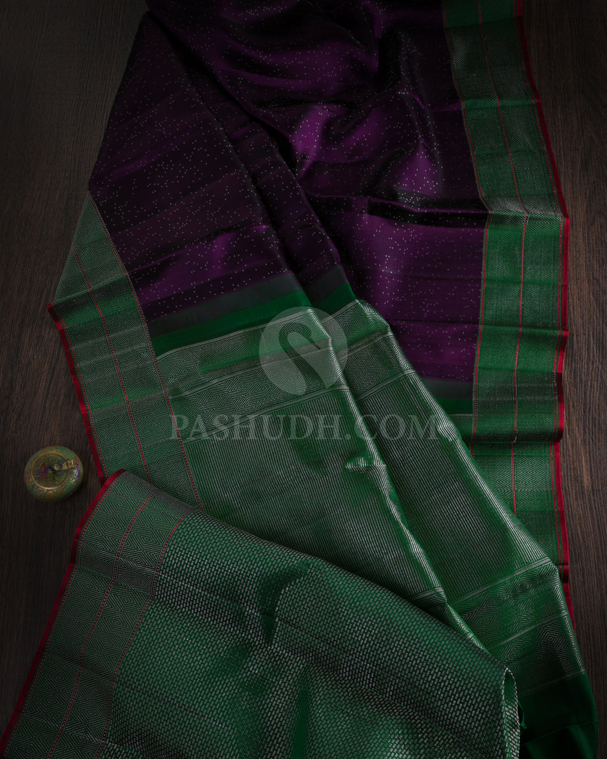 Violet and Forest Green Kanjivaram Silk Saree - DJ275(C)