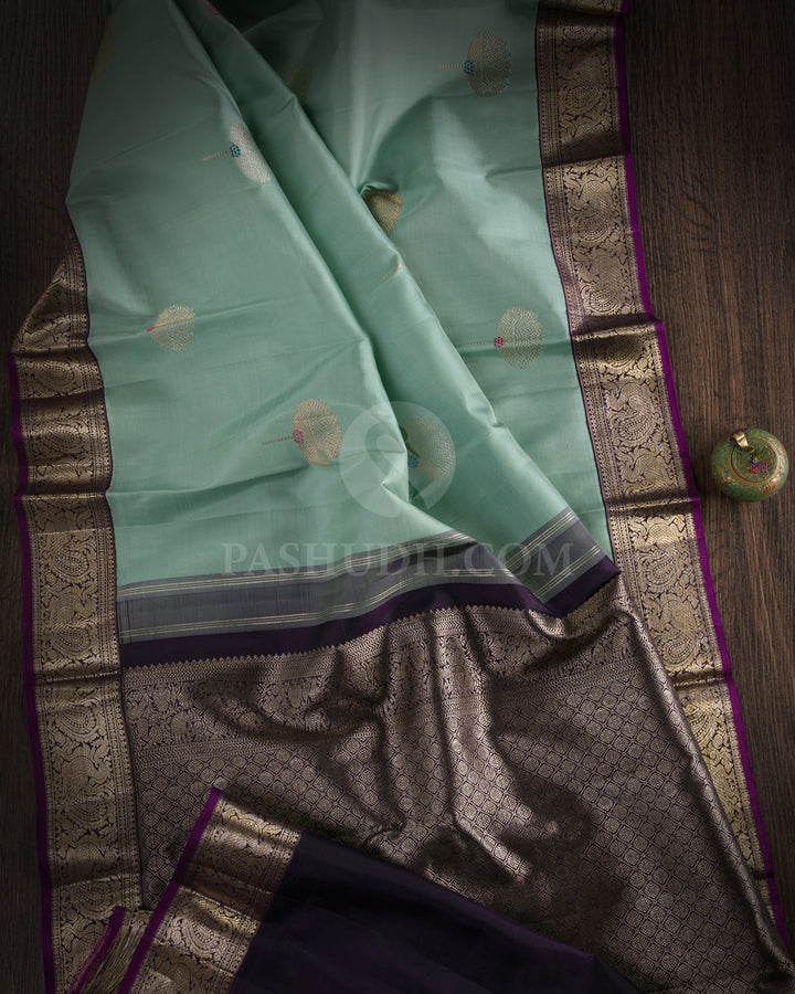 Light Teal & Purple Kanjivaram Silk Saree - S1144(A) - View 1
