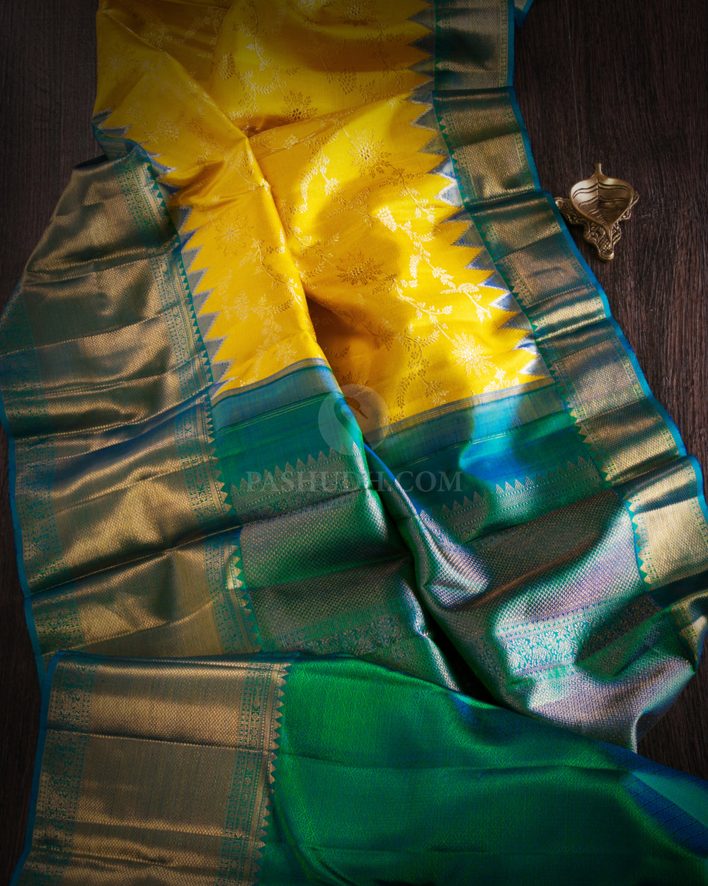Tuscany Yellow & Anandha Blue Kanjivaram Silk Saree - S855 - View 2