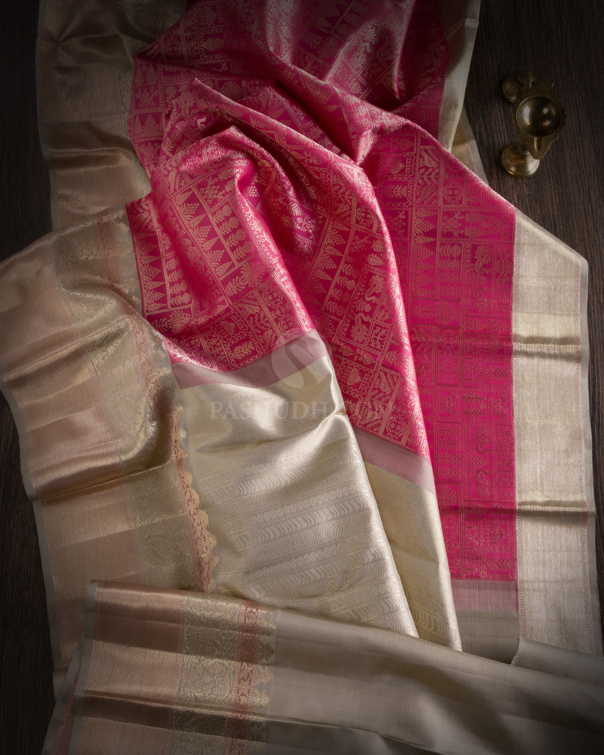 Pink & Grey Pure Zari Kanjivaram Silk Saree - S759 - View 2