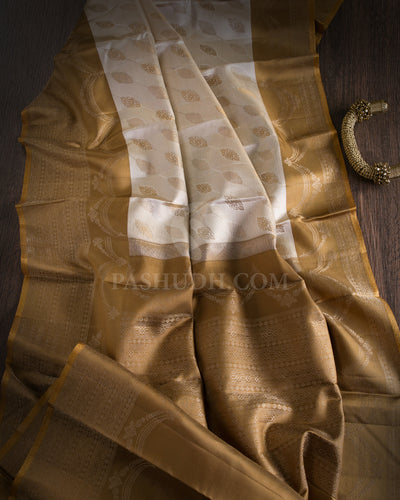 Cream & Golden Mustard Kanjivaram Silk Saree - DJ289(A)