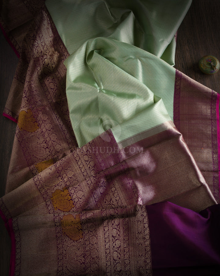 Pista Green & Violet Kanjivaram Silk Saree - S756 - View 2