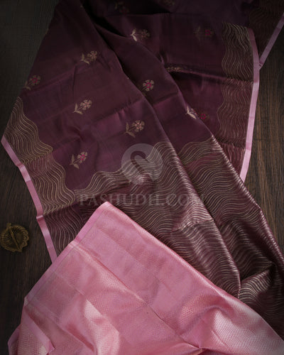 Heather Purple & Baby Pink Kanjivaram Silk Saree - S1061(A) - View 1