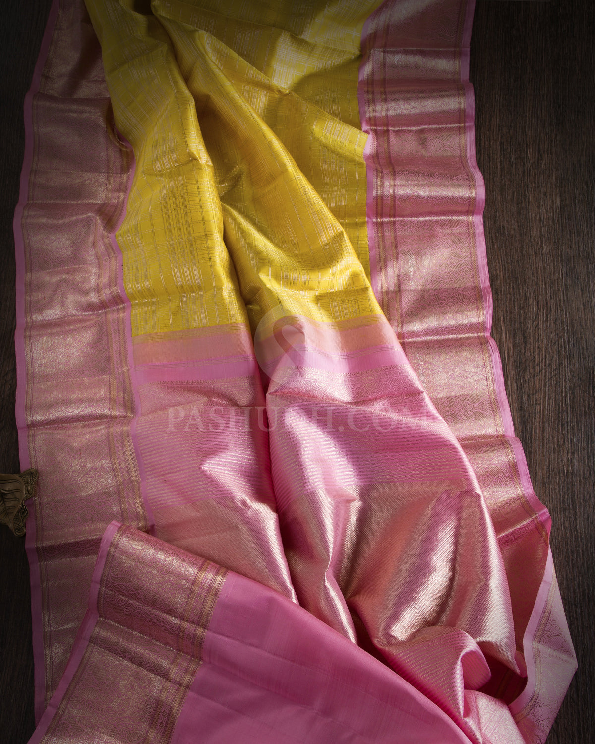 Corn Yellow & Baby Pink Kanjivaram Silk Saree - S1028(A) - View 1