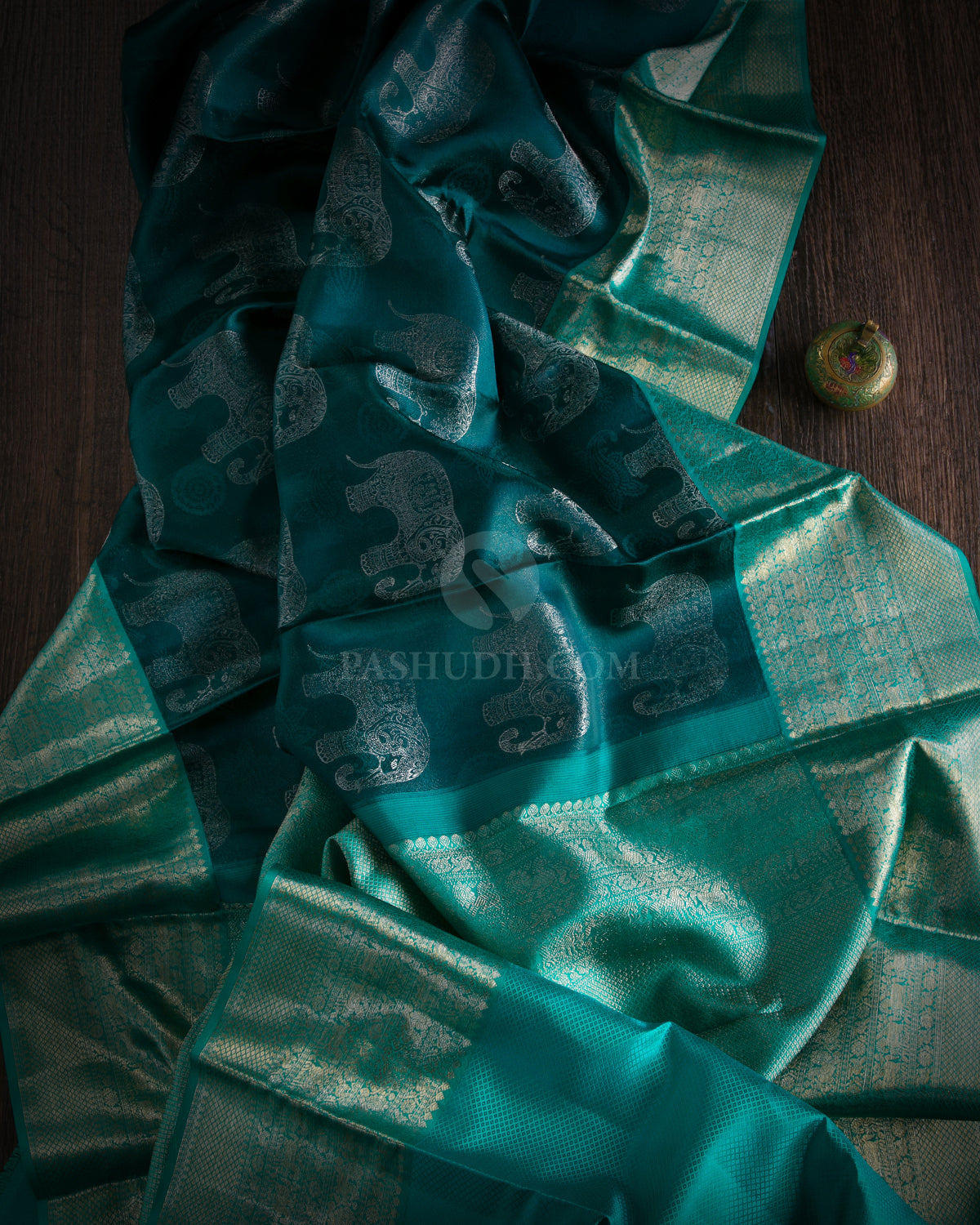 Teal Green and Anandha Blue Kanjivaram Silk Saree - D461