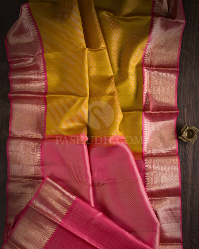 Mango Yellow & Fuchsia Pink Kanjivaram Silk Saree - DT262(A) - View 1