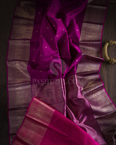 Violet & Rani Pink Kanjivaram Silk Saree - S991 - View 1