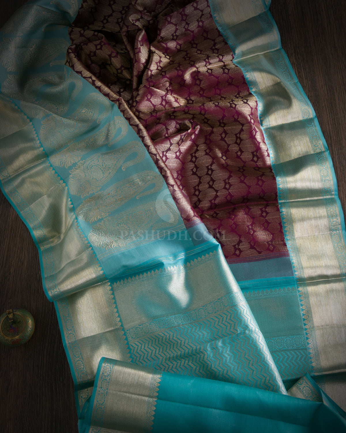 Beetel and Light Ananda Blue Pure Zari Kanjivaram Silk Saree - S739 - View 2
