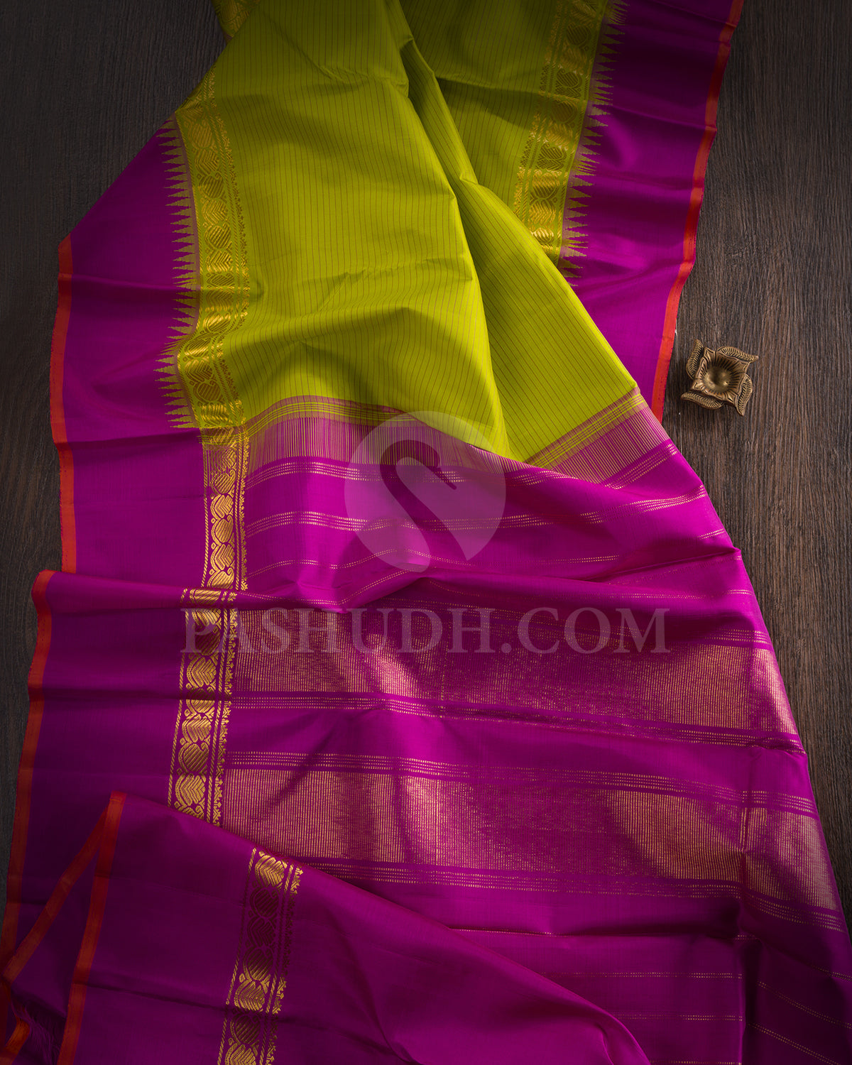 Pear Green And Magenta Kanjivaram Silk Saree - BKF8