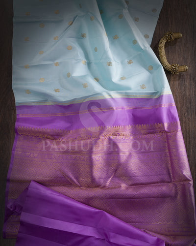 Powder Blue and Lavender Borderless Kanjivaram Silk Saree - BKF7