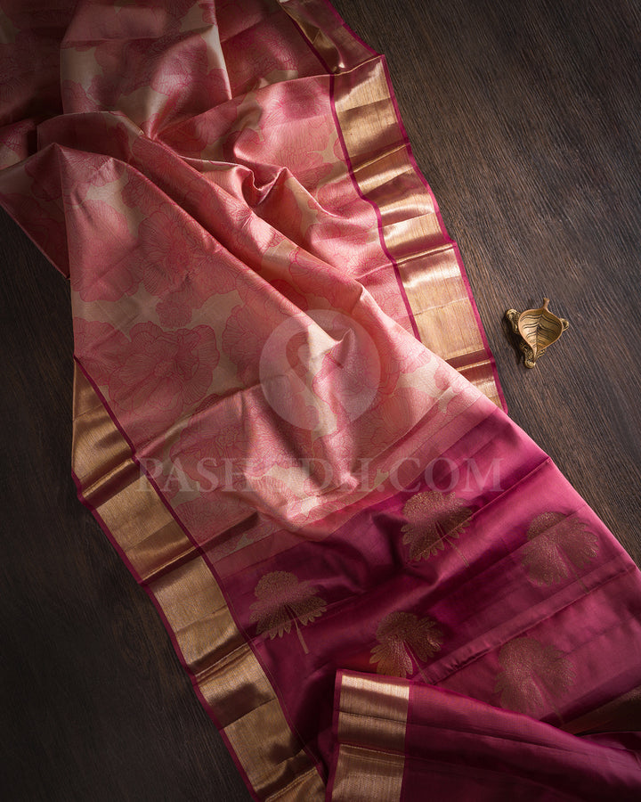 Gold Silver, Punch Pink And Rasberry Pink Shimmer Kanjivaram Silk Saree - DJ349(A)