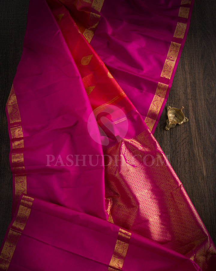 Pink Shot Orange And Rani Pink Traditional Kanjivaram Silk Saree - SVJ75